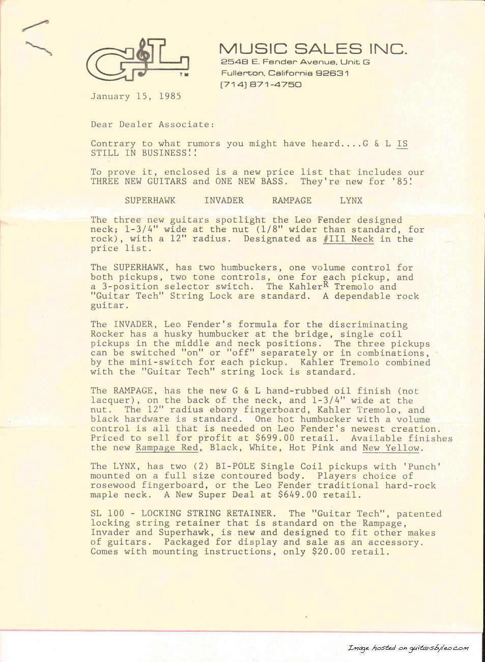 1-15-85 dealer letter page 1