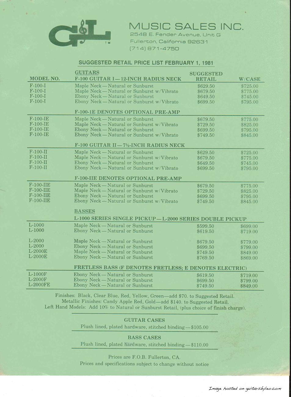 2-1-1981 G&L Price List