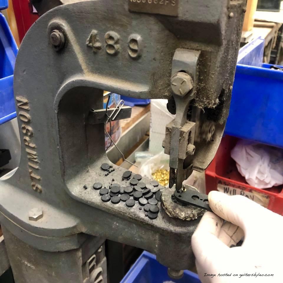 Leo’s 1967 Stimpson 489 Eyelet Press in use on an Espada pickup fiber-2