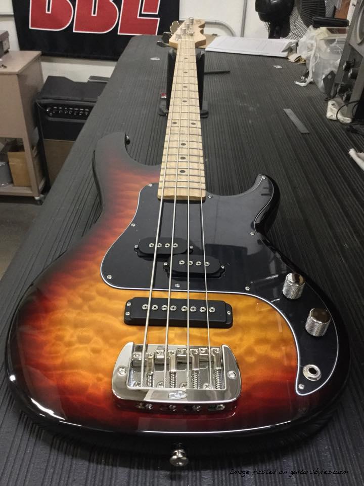 SB-2 in 3-Tone Sunburst over quilt maple on alder birdseye maple fretboard