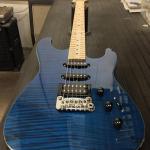 Legacy HSS RMC in Clear Blue over flame maple on swamp ash birdseye maple fretboard