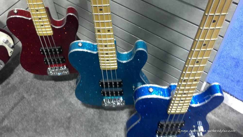 ASAT Bass Tom Hamilton Signature models in Red, Turquoise, and Blue Metal Flake finishes