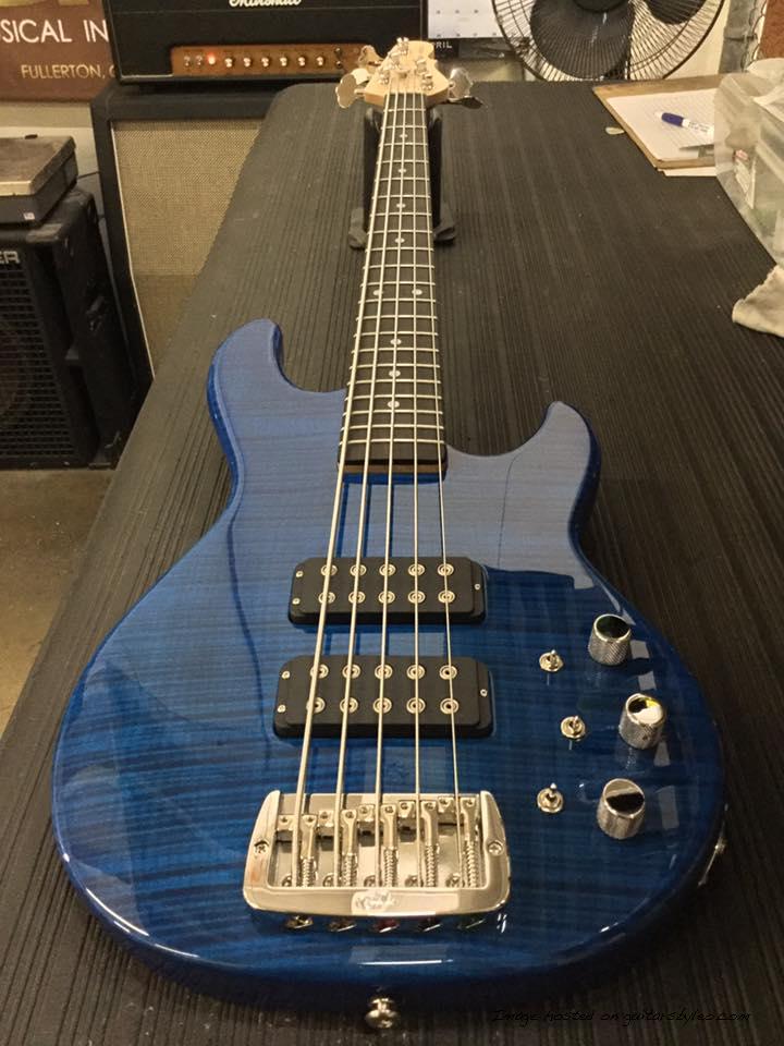 L-2500 in Clear blue over flame maple on swamp ash