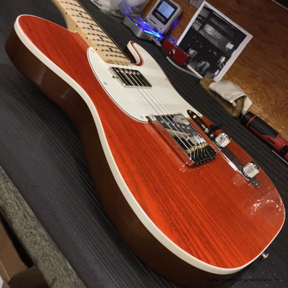 ASAT Classic Bluesboy in Clear Orange over swamp ash with a Natural Gloss Okoume back body close up