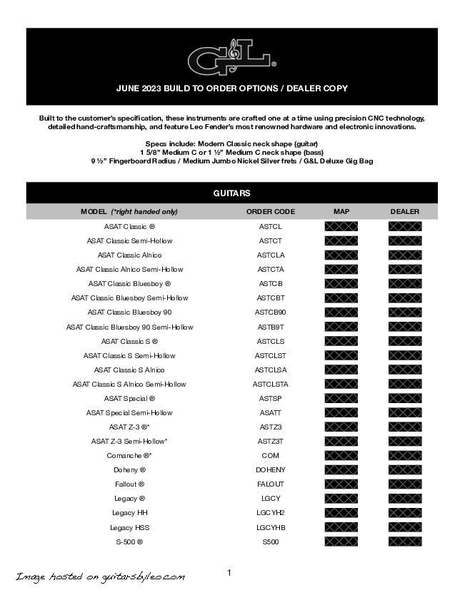 G&L June 2023 Build to Order Price Sheet-REDACTED