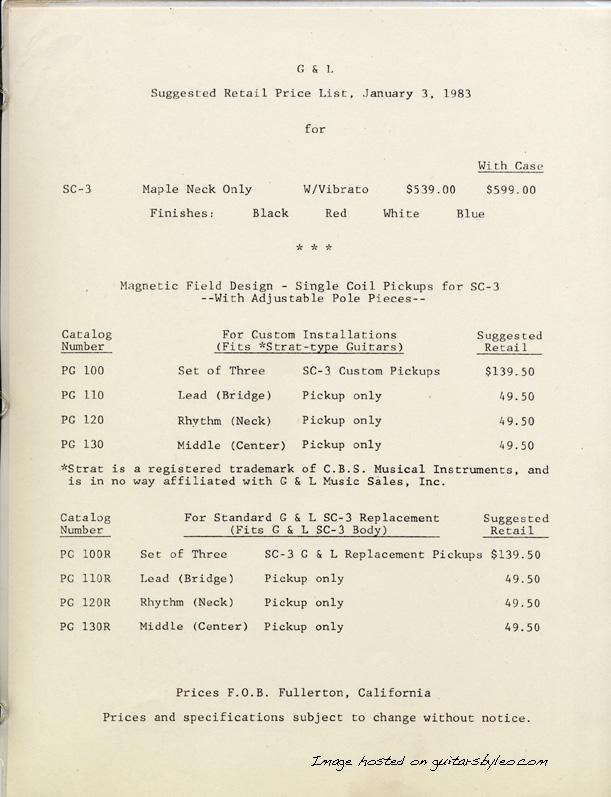 1983 SC-3  Pricelist