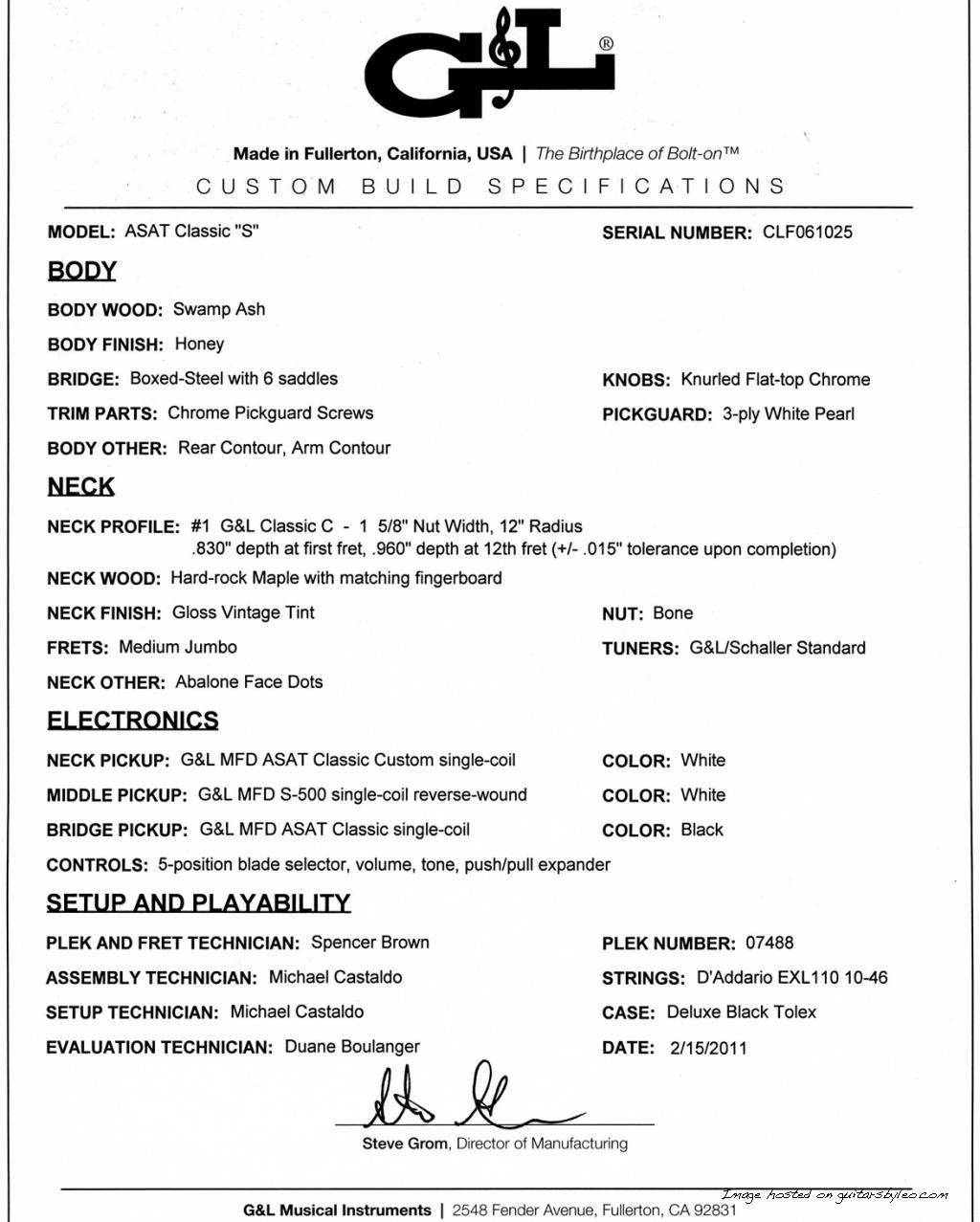 Custom Build Specifications Certificate