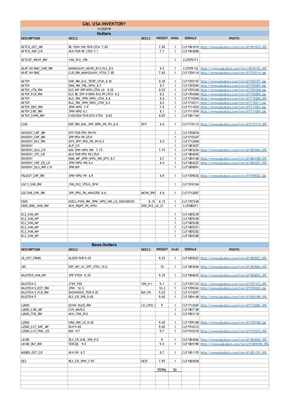 G&L Inventory-11/22/2019 (PDF) - with Option Codes