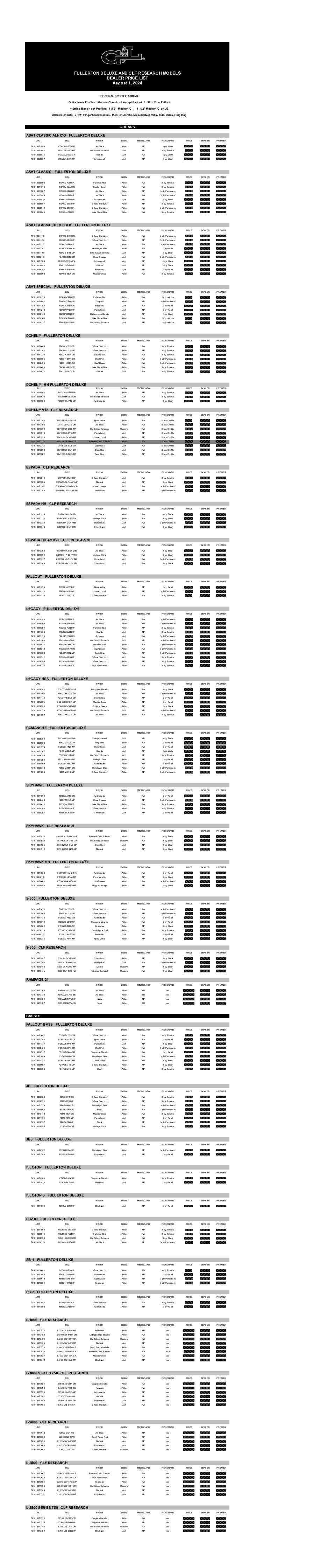 FULLERTON DELUXE AND CLF RESEARCH MODELS DEALER PRICE LIST August 1, 2024-REDACTED