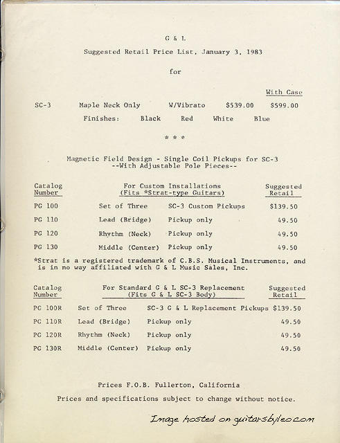 1983 SC-3 Pricelist