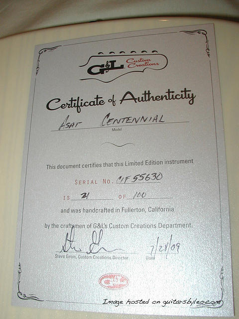G L C L F Centennial Silver Certificate of Authenticity