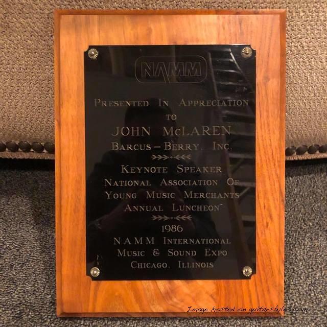 1986 plaque from NAMM to my dad