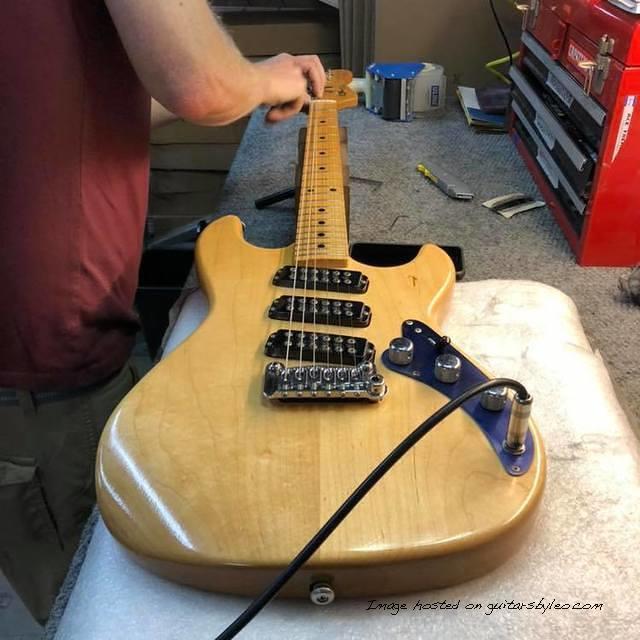 Doug to do a bit more setup work on Leo s prototype with 3 angled MFD humbuckers