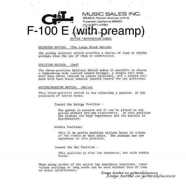 F-100 E was the active version of the first G amp L guitar model-5