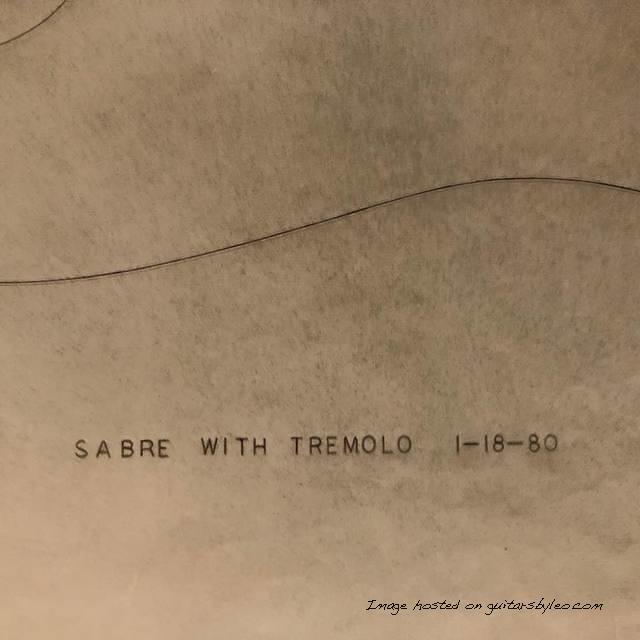 January 18 1980 drawing shows routing and bushing holes for the DF vibrato on a Sabre body1