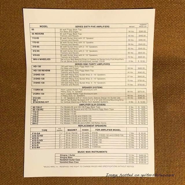 July 1 1976 - Music Man price list