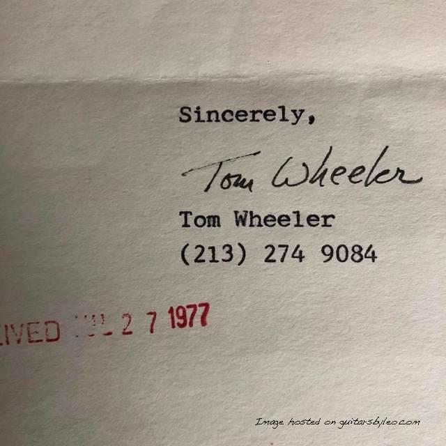 July 24 1977 letter from Guitar Player Magazine editor Tom Wheeler-1