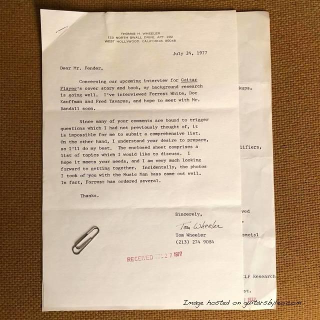 July 24 1977 letter from Guitar Player Magazine editor Tom Wheeler-2