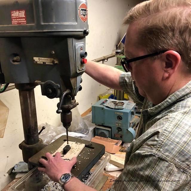 drilling out some Espada covers using his wooden jig -1