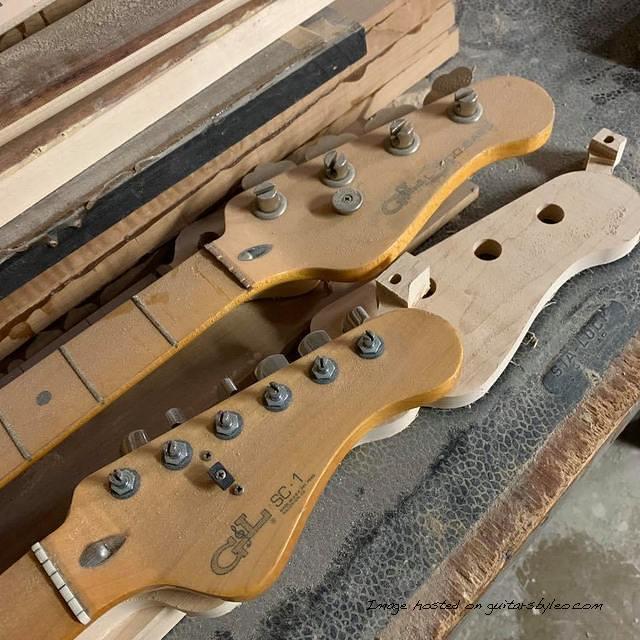he original necks from #projectwunkayrehab and #projectpossmachine hangin in the Woodshop for reference1
