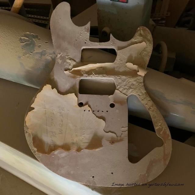 wooden prototype template for a Stingray guitar-1