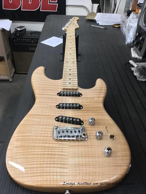 S-500 Deluxe in Natural Gloss over flame maple on swamp ash DFS Birdseye maple neck