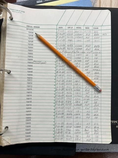 G amp L Factory Log Book-B019194-B019230