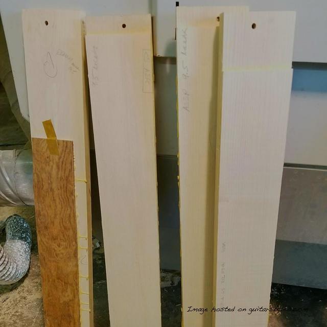 Custom Shop necks waiting their turn on our CNC machine