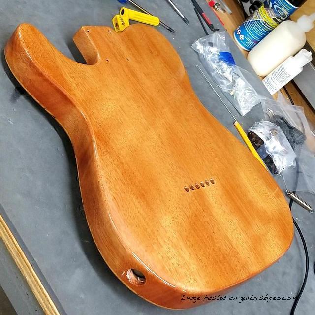 Front and back detail of this ASAT Classic Semi-Hollow with a Spalted Maple top over Okoume-back
