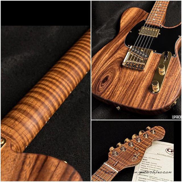 G amp L Custom Shop Bluesboy with one-piece Guanocaste body roasted flame maple neck and gold hardware