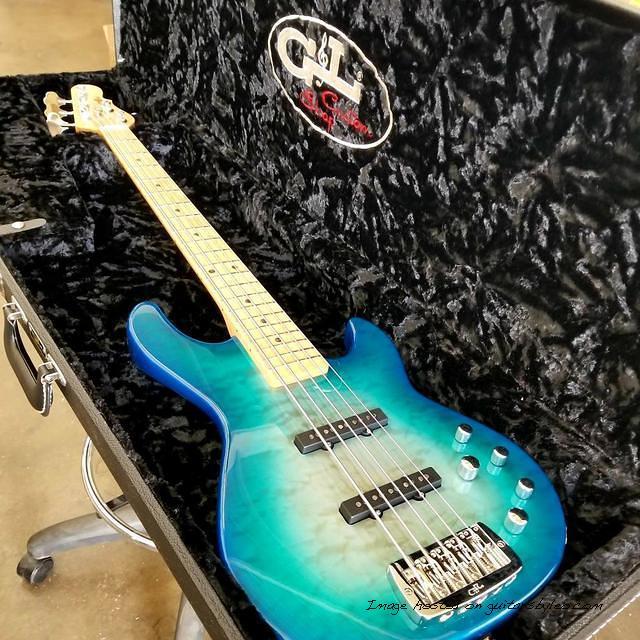 G amp L Custom Shop MJ5 bass in Aqua Burst over Quilted Maple