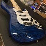 Legacy HSS in Clear Blue over quilt maple on swamp ash CLF1705001 body close up